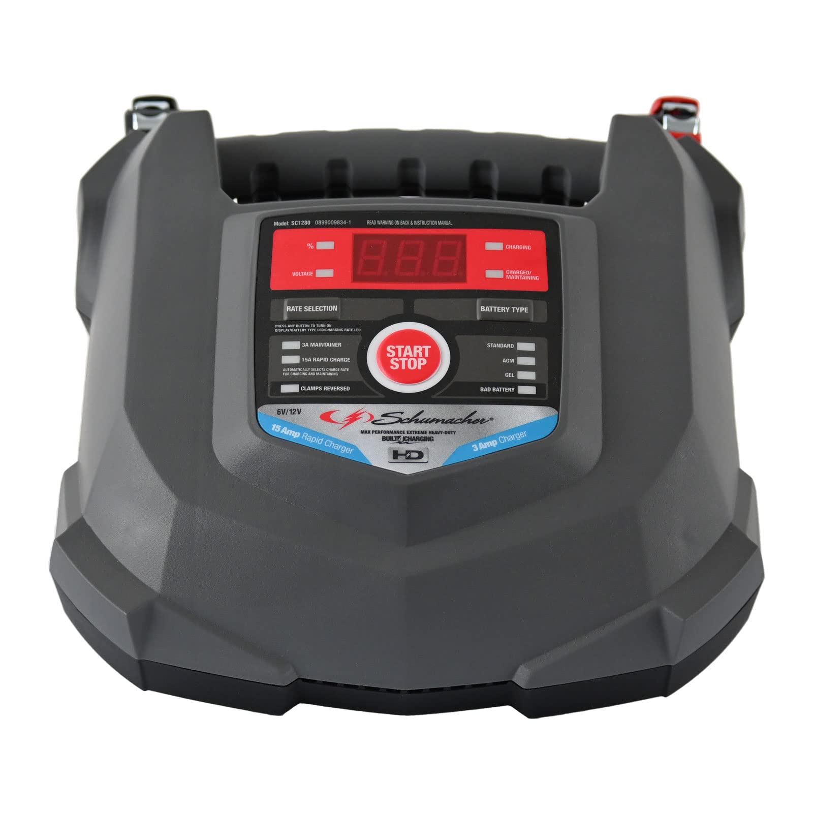 Schumacher SC1280 15A 6V/12V Fully Automatic Battery Charger & Maintainer for Cars, Trucks, SUVs & Marine Batteries - Fast Charging, Maintenance Mode, All-Season Protection - Perfect for Garage, Road Trips & Winter Storage