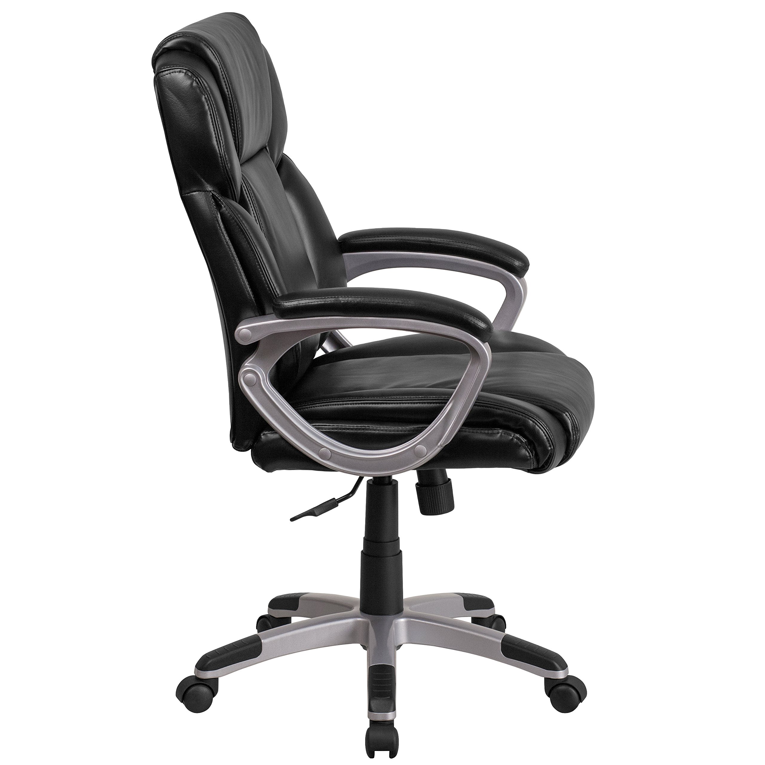 Premium Mid-Back Black LeatherSoft Executive Office Chair with Padded Arms - Ergonomic Swivel Task Chair for Home Office, Conference Room & Workspace