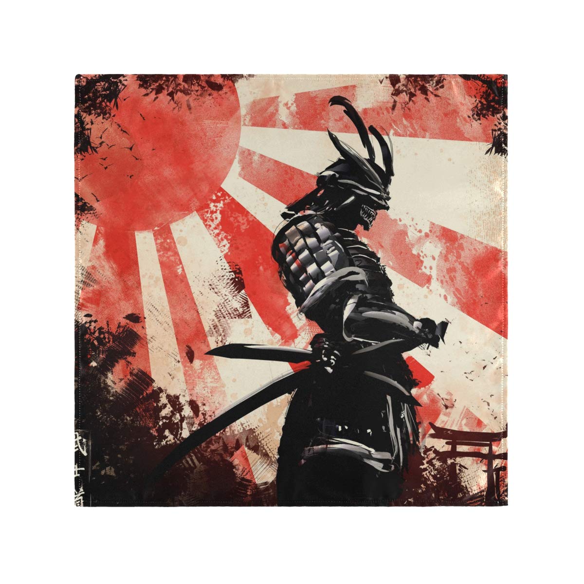 Premium Japanese Samurai Red Sun Design Cloth Napkins - Set of 1 Washable 20x20 Inch Cotton Dinner Napkins for Home, Restaurant, Wedding & Party Decor - Elegant Table Setting Accessories for Asian-Themed Events and Everyday Dining