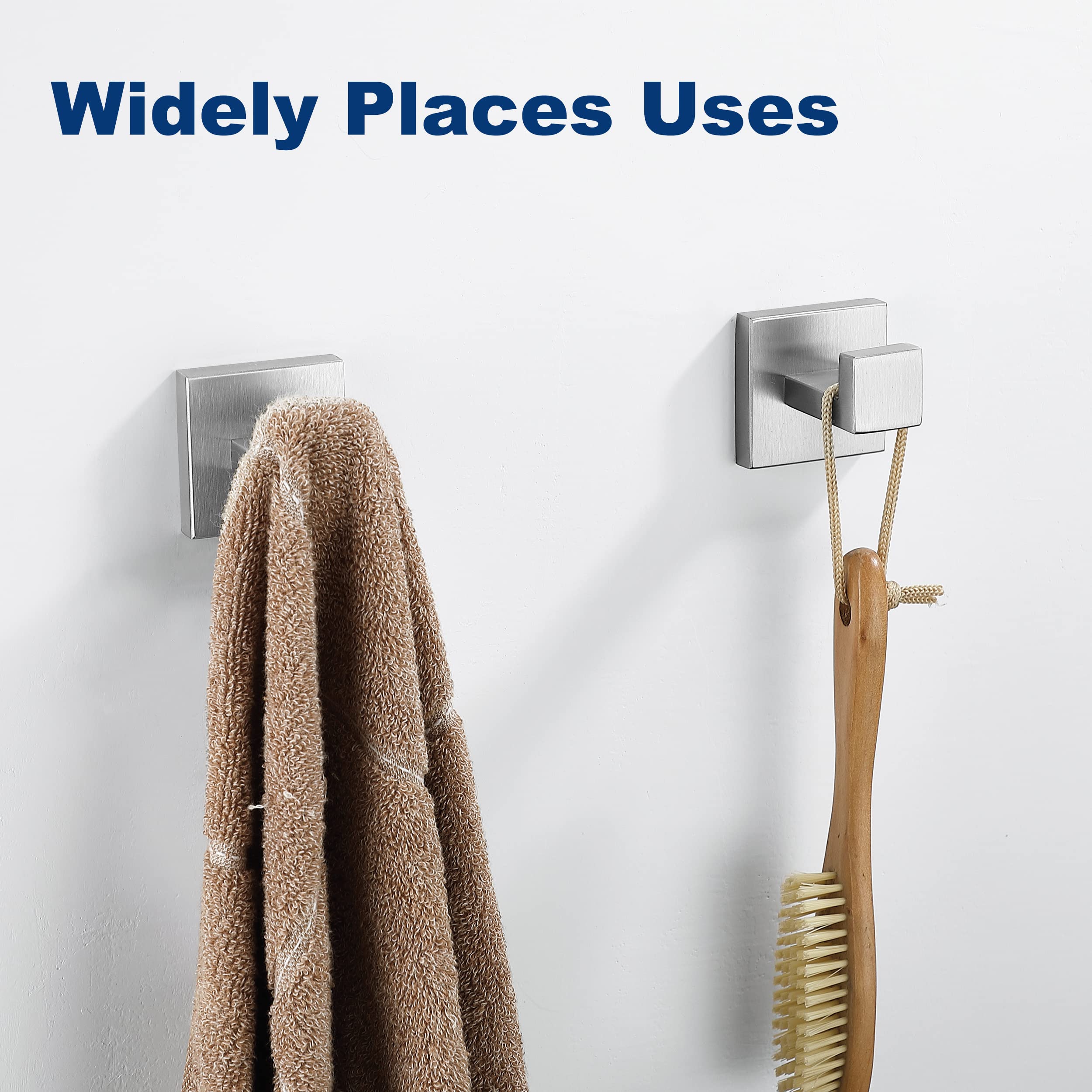 Brushed Nickel Towel Hooks 4 Pack - Heavy Duty SUS304 Stainless Steel Wall Mounted Coat Hooks for Bathroom, Kitchen & Entryway - Perfect for Hanging Towels, Robes, Coats & Sponges - Rustproof & Durable Home Organization Solution
