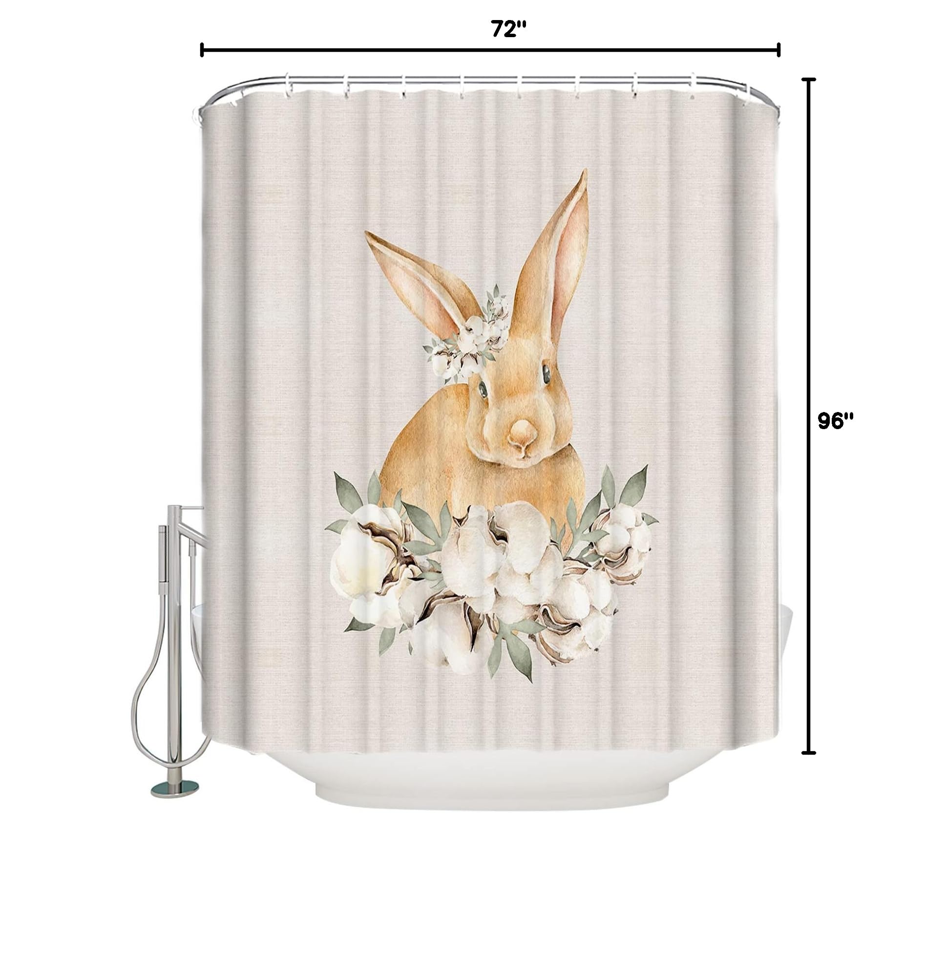 Easter Bunny Shower Curtain 72x96 Inches - Waterproof Polyester Fabric with Retro Rabbit Design & Hooks - Perfect for Bathroom, Bathtub, and Spring Decor (96