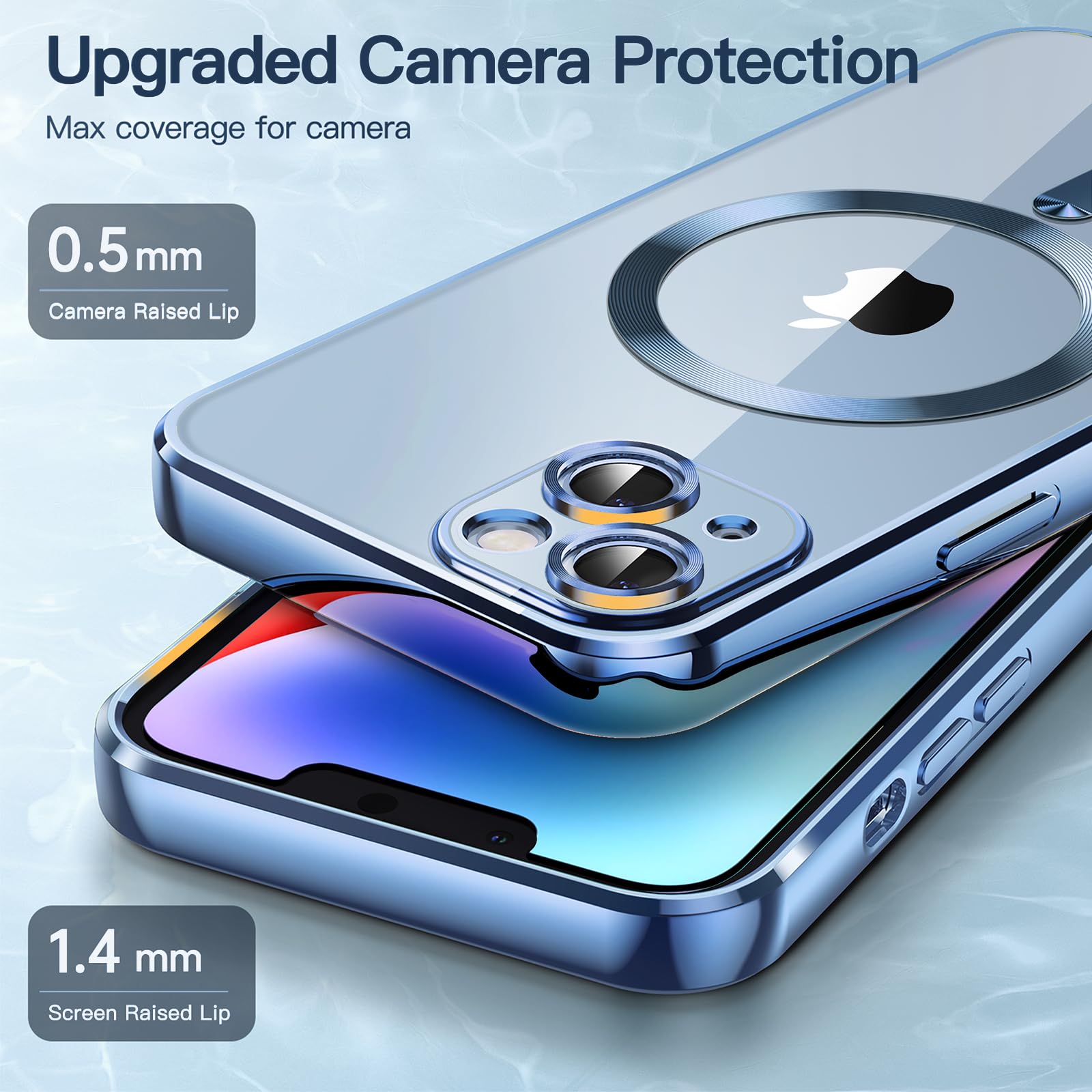 JETech Soft Clear Case for iPhone 14 Plus 6.7-Inch | Shockproof TPU Phone Cover with Full Camera Protection | MagSafe Wireless Charging Compatible | Electroplated Blue Design | Perfect for Everyday Use, Travel & Outdoor Activities