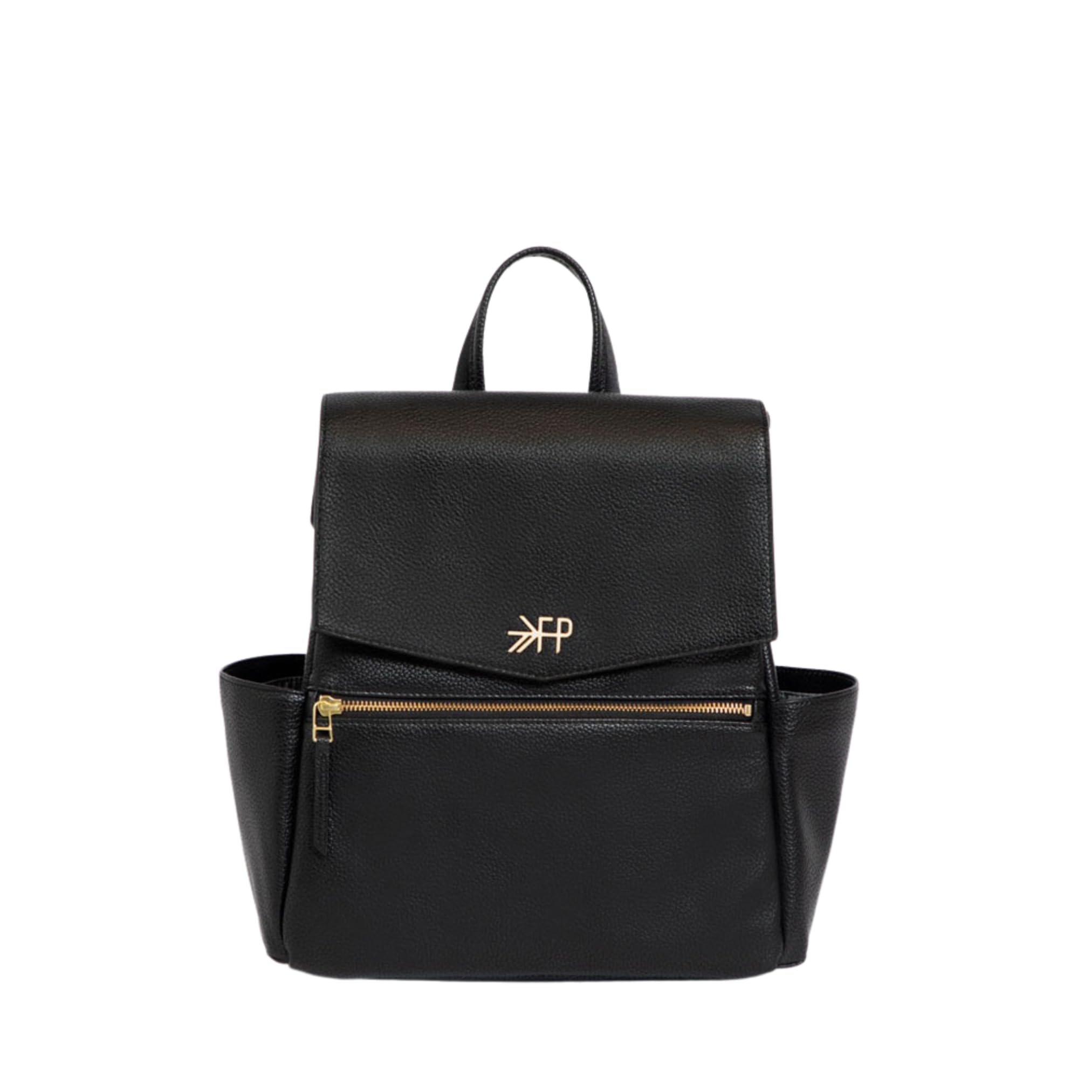 Mini Classic Diaper Bag Backpack - Wipeable Vegan Leather Black with 8 Pockets (Ebony) | Perfect for Baby Essentials, Travel & On-the-Go Parents