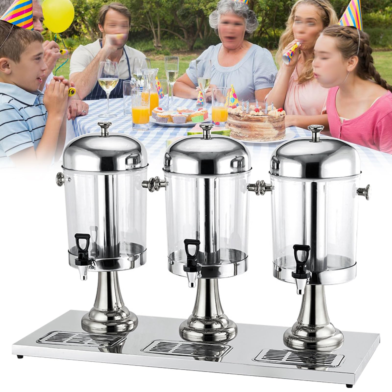 24L Commercial Cold Beverage Dispenser with Dual Juice Spouts - Heavy Duty 3-Head Drink Dispenser for Bars, Hotels, Parties & Events - Perfect for Lemonade, Iced Tea & Party Drinks