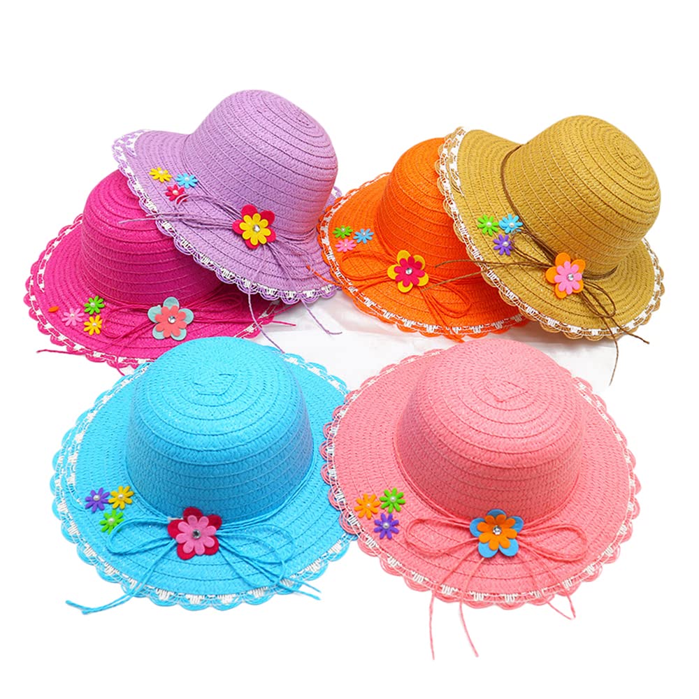 6-Pack Assorted Color Straw Hats for Little Girls' Birthday Tea Party | Perfect Kids Party Favors & Gifts | Great for Birthday Celebrations, Garden Parties & Dress-Up Play