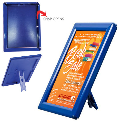 5x7 Countertop Sign Frame - Blue Snap Frame with Built-in Easel & Wall Mount | Perfect for Retail Displays, Restaurant Menus & Promotional Signage