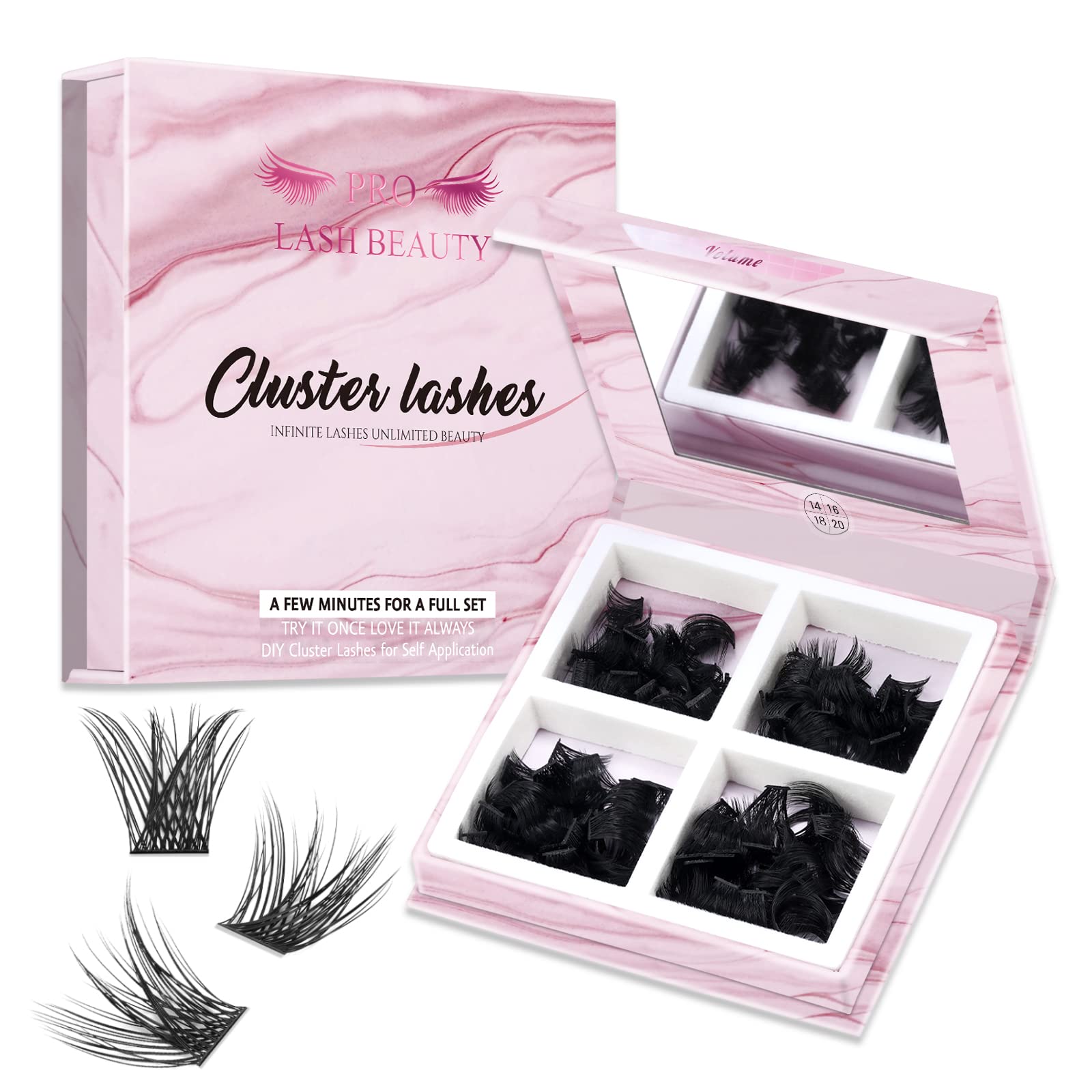 180 Pcs Fluffy Cluster Lashes for DIY Eyelash Extensions - Easy to Apply at Home, Includes Mirror (Volume, D-14-20 Mix) - Perfect for Natural & Glamorous Looks, Parties & Special Occasions