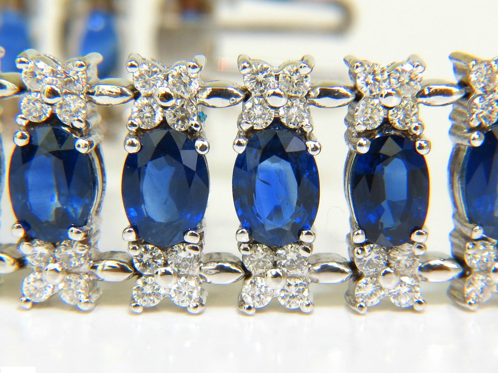 33.75CT Natural Blue Sapphire & Diamond Tennis Bracelet - 3 Row Wide Cuff for Women - Elegant Jewelry for Weddings, Parties & Special Occasions