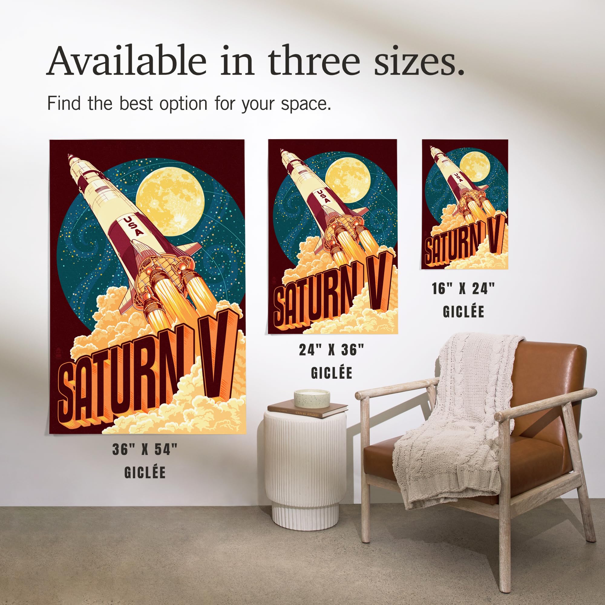 Lantern Press 16x24 Inch Giclee Art Print - Saturn V Rocket Stylized Wall Decor for Space Enthusiasts | Perfect for Living Room, Bedroom or Office