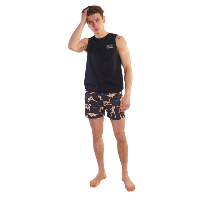 Volcom Men's 80s Bo Ef Black Swim Shorts - Quick-Dry Beachwear for Swimming, Surfing & Summer Vacations