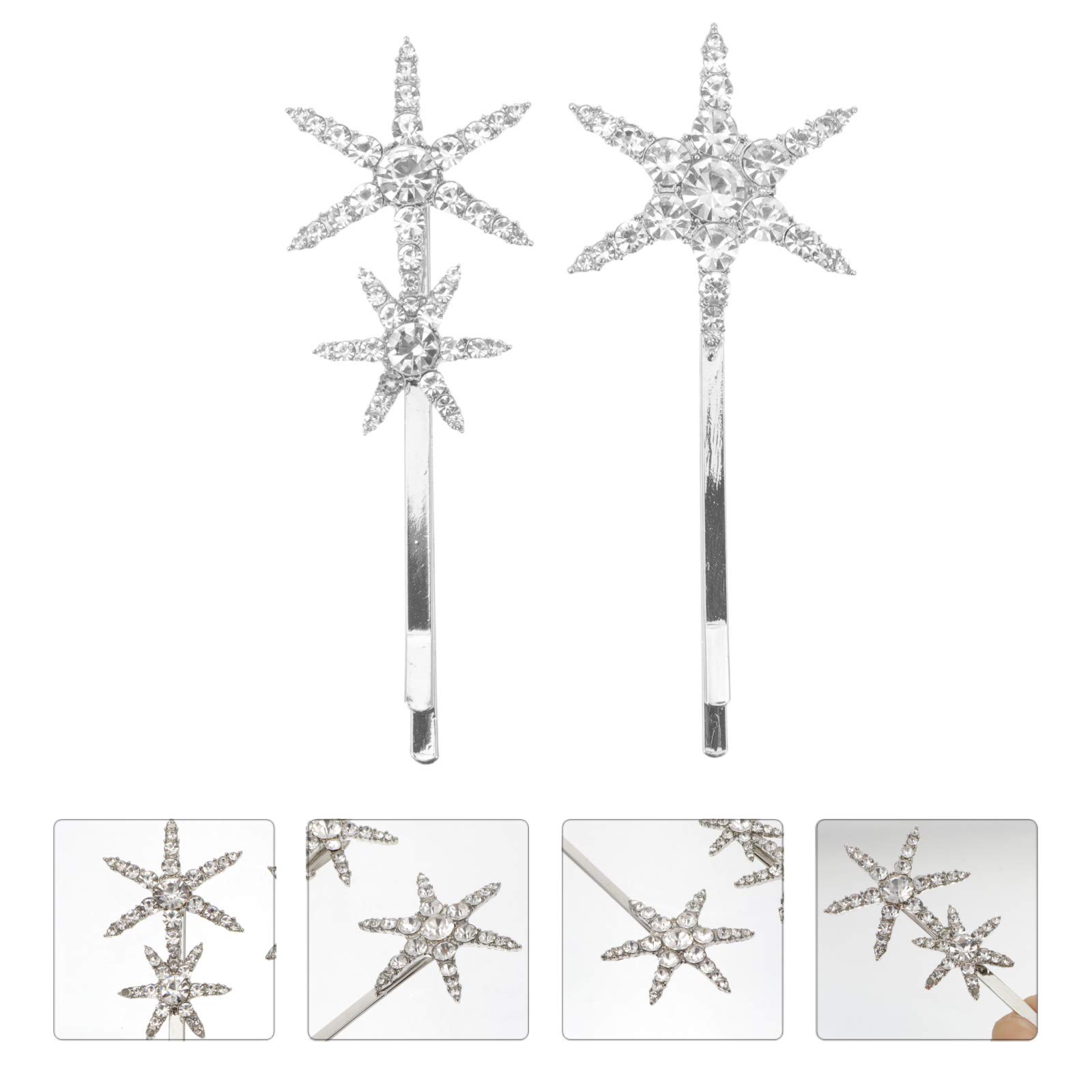 2Pcs Crystal Hair Clips for Women - Gold Rhinestone Bobby Pins, Vintage Star Hair Barrettes for Wedding, Party & Everyday Elegance