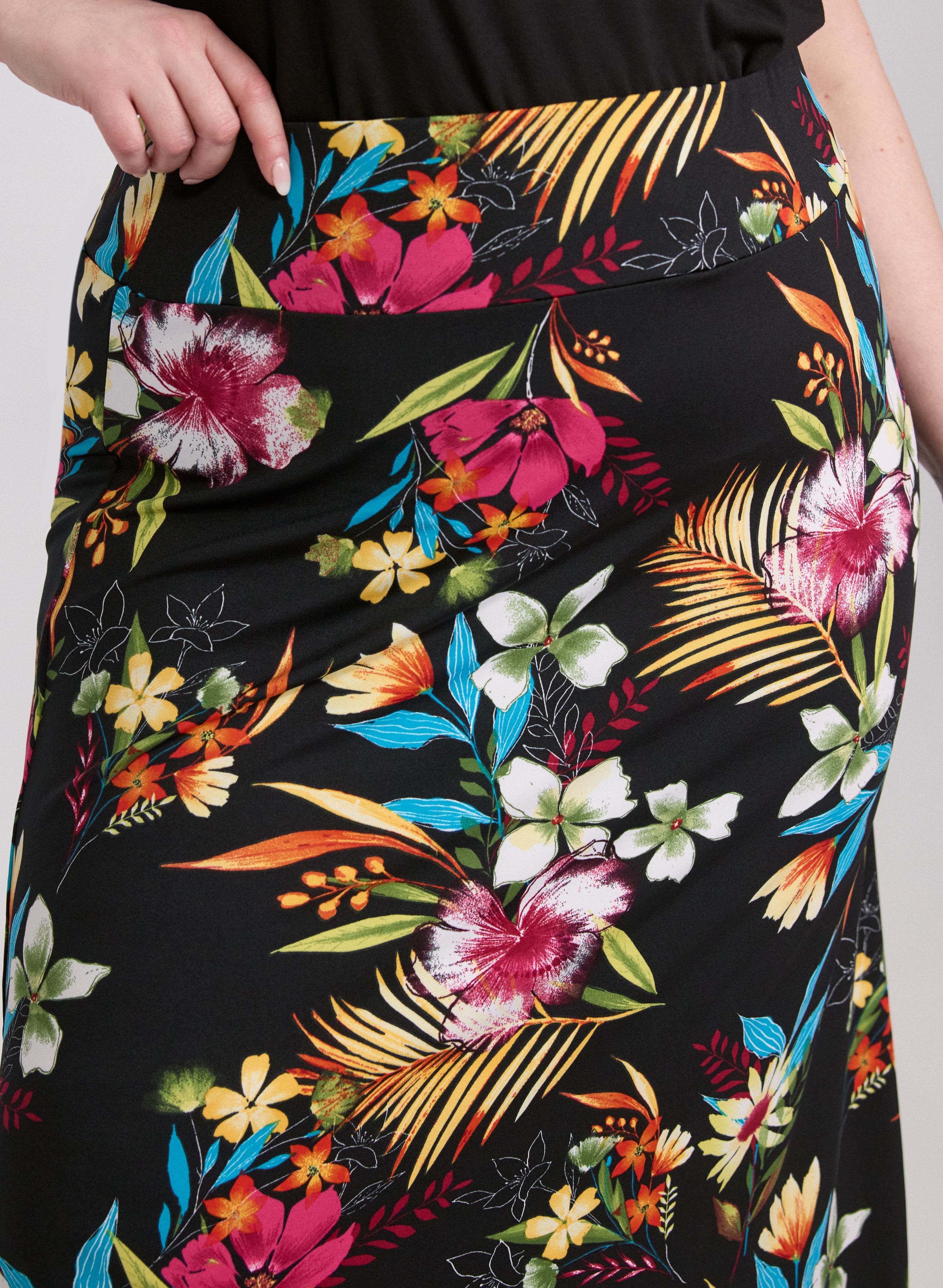 Floral Jersey Skirt for Women - Soft Stretchy Summer Midi Skirt with Elastic Waist | Perfect for Beach, Vacation & Casual Outfits