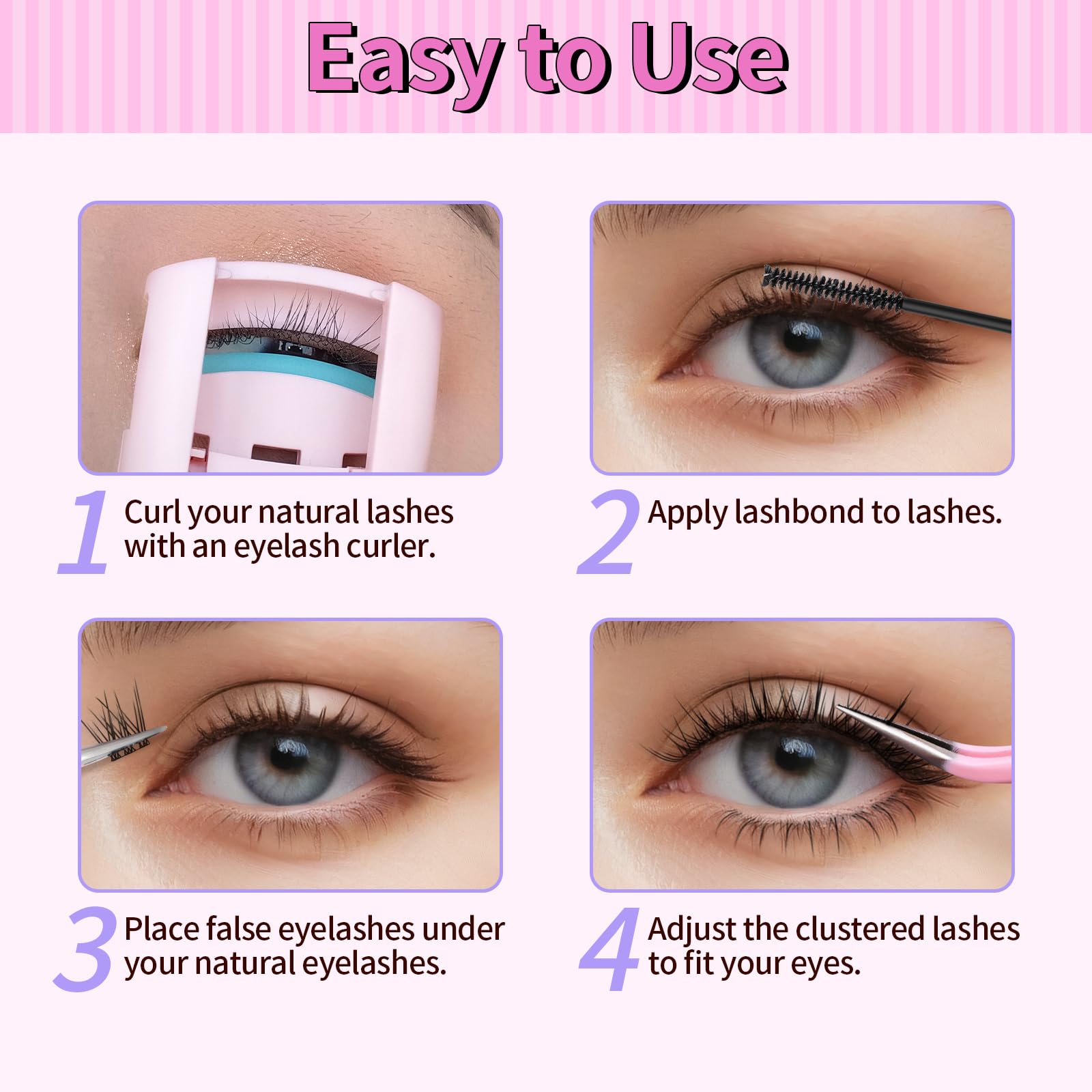 100 Pcs 10-16mm D Curl Wispy Eyelash Clusters - Super Thin Band Manga Natural Look DIY Eyelash Extension Kit with Tweezers for Home Use, Party & Special Occasions