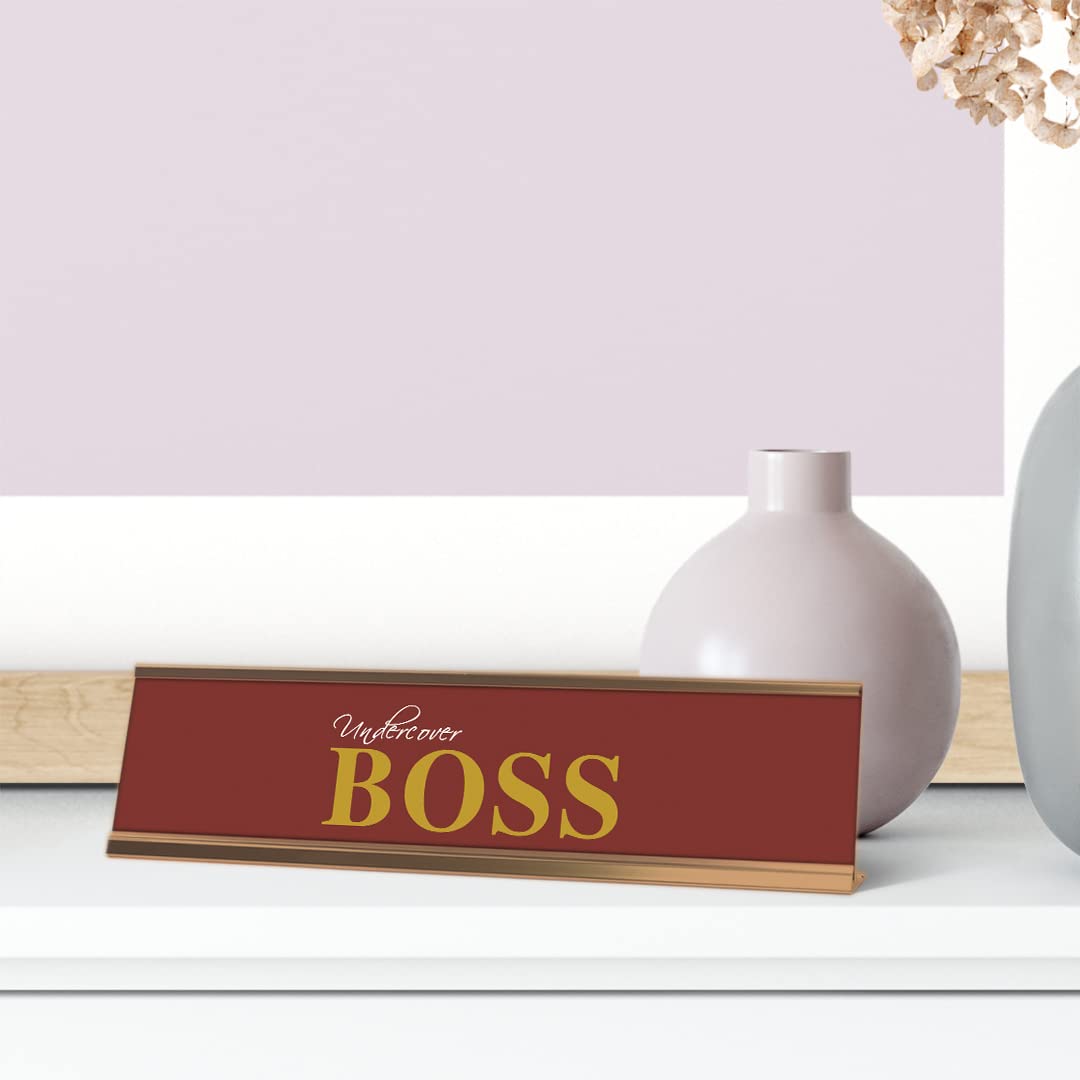 Undercover Boss Motivational Desk Sign - Red Gold Frame (2x8 Inches) - Perfect for Office Decor, Corporate Gifts & Employee Recognition