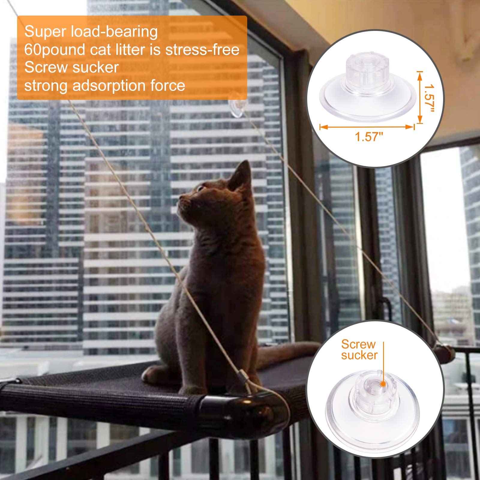 **Sturdy Cat Window Perch Hammock with Reinforced Pipes & 4 Suction Cups - Holds Up to 30 lbs, Space-Saving Window Bed for Indoor Cats - Perfect for Sunbathing & Bird Watching**