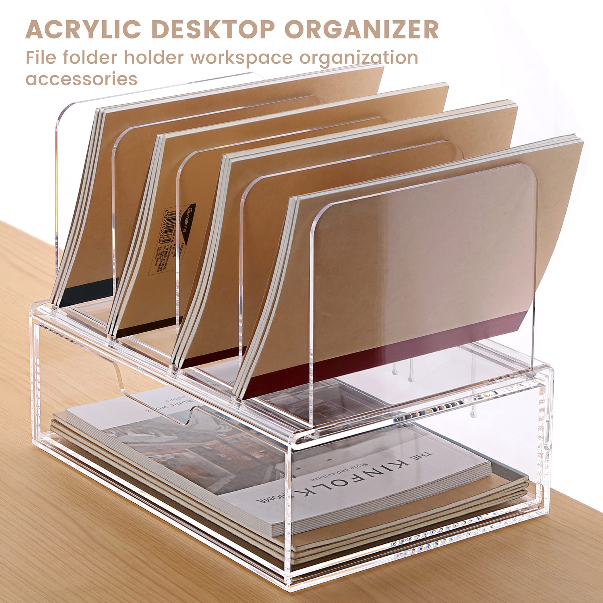 Clear Acrylic Desk Organizer with Drawer - Office Supplies Storage for Files, Papers & Stationery - 1 Pack - Perfect for Home Office, Workspace & School Organization
