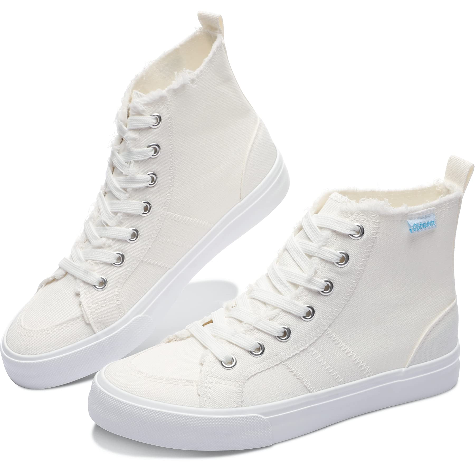 Obtaom Women's High Top Linen Sneakers - Breathable Casual Lace-Up Canvas Shoes for Walking, Work & Everyday Fashion | Comfortable Mid-Top Play Shoes for Women
