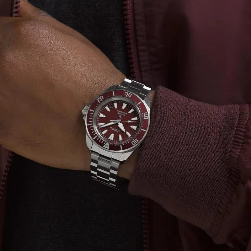 Seiko Prospex 4R Automatic Red Diver's Watch for Men - 200M Water Resistant, Stainless Steel, Unidirectional Rotating Bezel - Perfect for Scuba Diving, Snorkeling & Water Sports