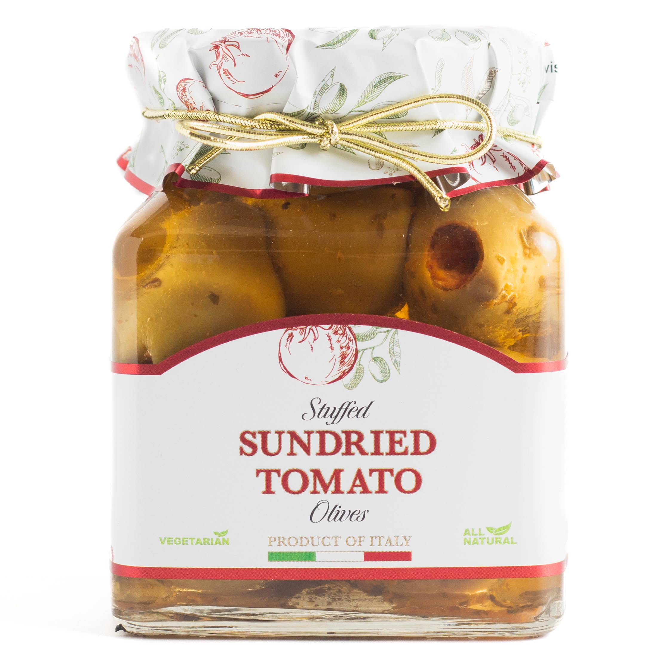 Premium Giusto Sapore Sun-Dried Tomato Stuffed Olives 10oz Jar - Perfect for Charcuterie Boards, Antipasto Platters & Gourmet Appetizers