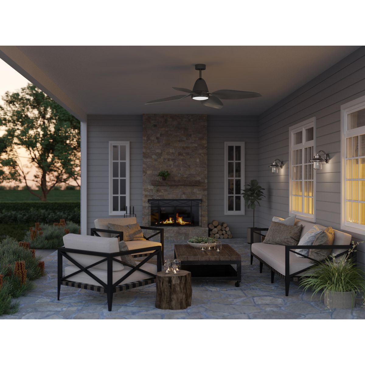 Holland Collection 60-Inch 4-Blade Ceiling Fan with Light Kit - Perfect for Living Room, Bedroom, and Outdoor Patio Cooling