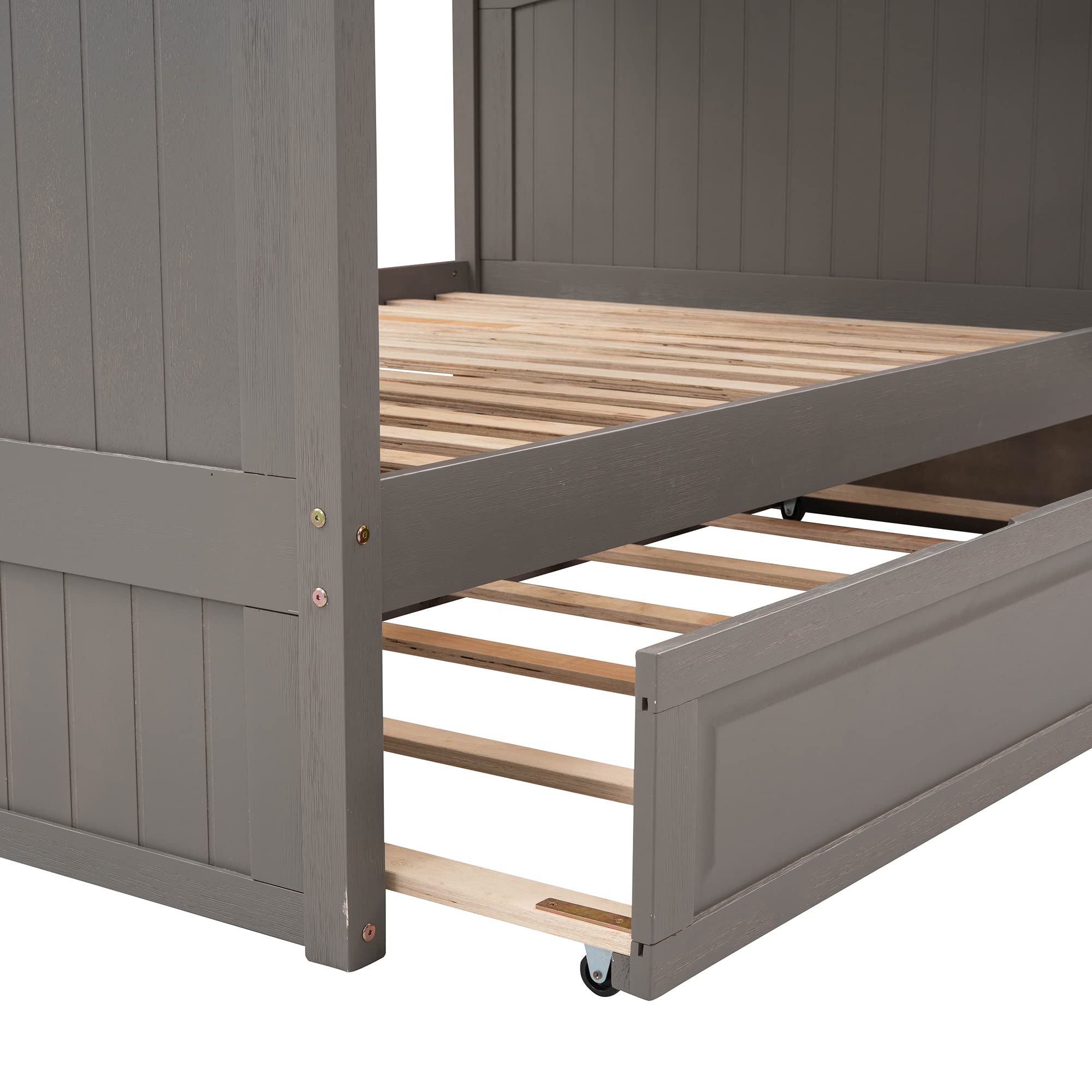Harper & Bright Designs Full Over Full Bunk Beds with Twin Trundle - Detachable Wooden Bunk Bed Frame with Safety Guard Rails, No Box Spring Needed (Brushed Gray) - Perfect for Kids' Bedroom, Guest Room & Space-Saving Solutions