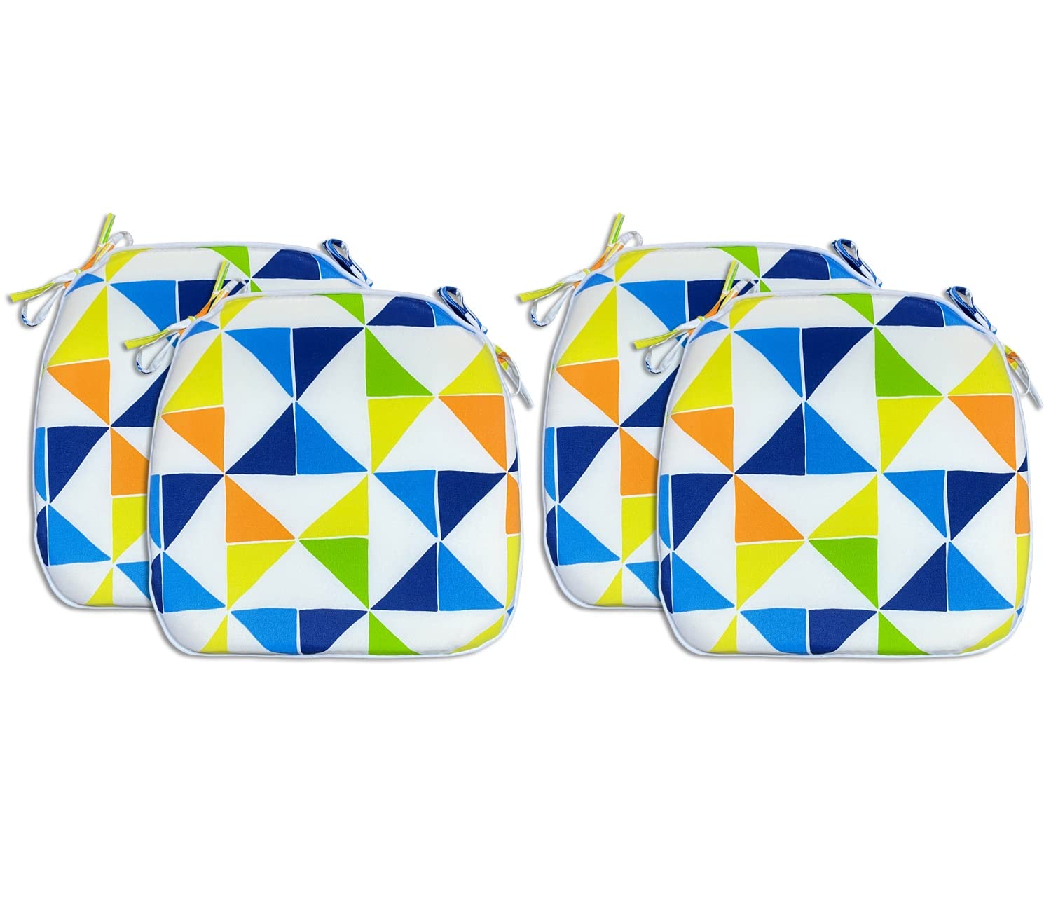 **Fabritones Outdoor Chair Cushions - Set of 4 Blue Triangular Patio Seat Cushions with Ties, 16x17 Inch Square Chair Pads for Garden, Deck, and Poolside Comfort**