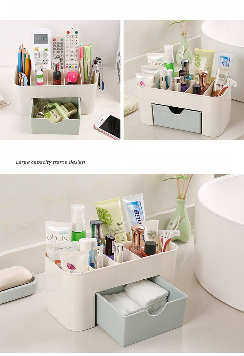EAYIRA Plastic Cosmetic Makeup Storage Organizer with Adjustable Dividers - Perfect for Vanity, Bathroom & Travel Organization (Color May Vary)