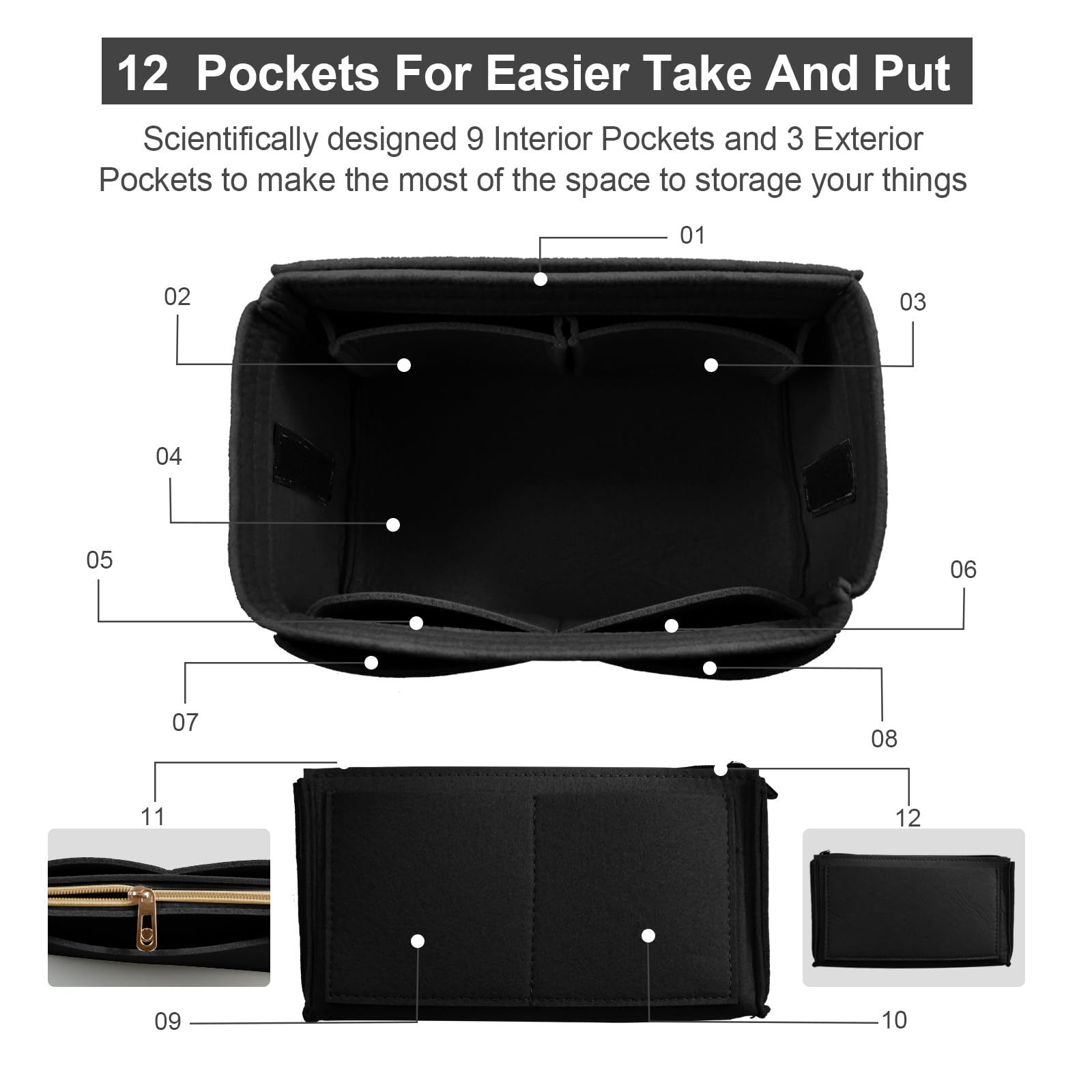 OMYSTYLE Felt Purse Organizer Insert - 5 Sizes for Tote Bags, Handbag Dividers Compatible with Longchamp, Neverfull, Speedy | Perfect for Travel, Work & Daily Organization