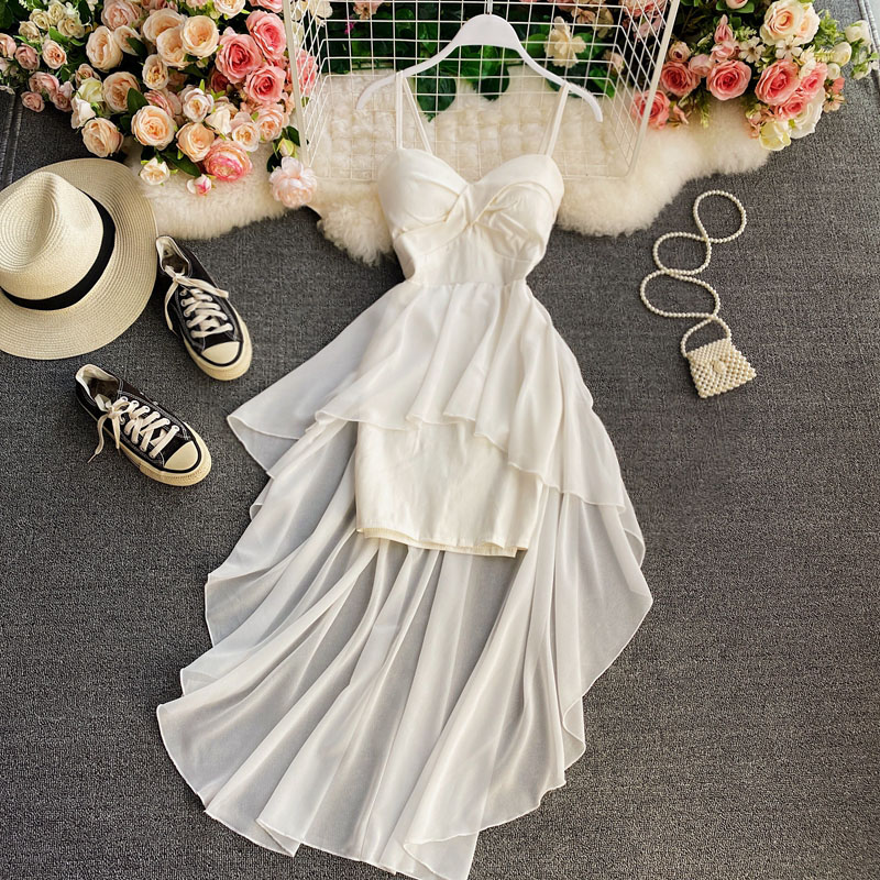 Elegant High Waist Thin Strap Swing Dress - Fairy Chic Long Summer Dress for Women | Perfect for Beach Vacation, Date Night & Special Occasions