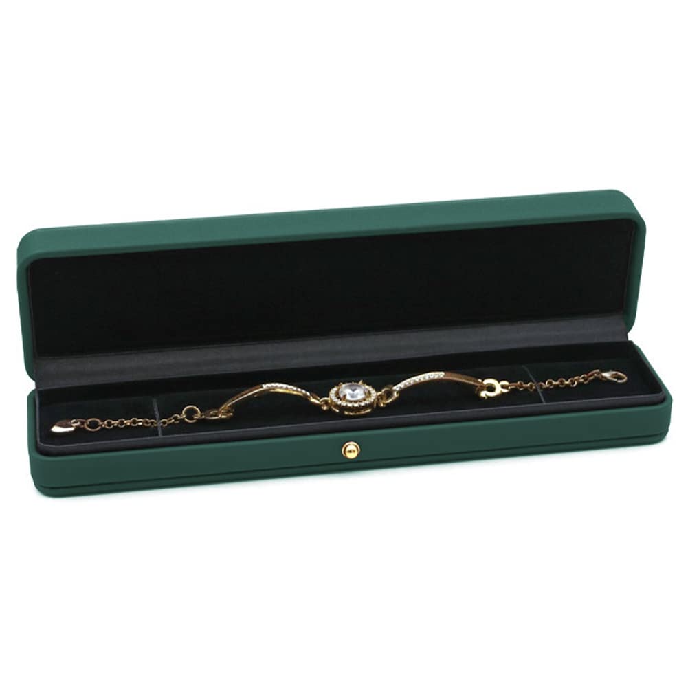 Luxury Green Leather Jewelry Box with Velvet Interior - Long Chain Bracelet Necklace Watch Storage Case for Wedding, Engagement, Proposal, Birthday & Anniversary - Perfect Jewelry Display & Gift Box for Special Occasions
