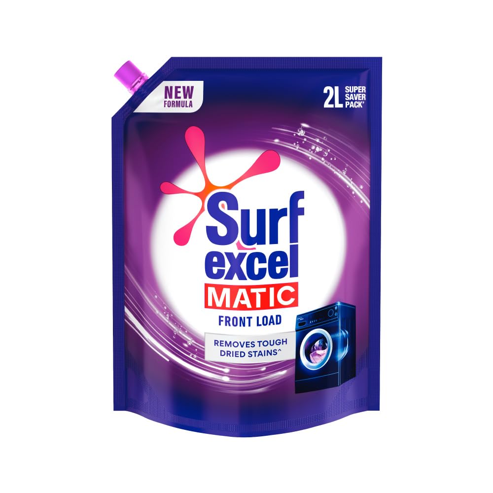 Surf Excel Matic Front Load Liquid Laundry Detergent 2L Refill Pouch - Tough Stain Remover for Front Loading Washing Machines | Ideal for Deep Cleaning Clothes, Removing Grease & Food Stains | Perfect for Families, Gym Wear & Workout Clothes
