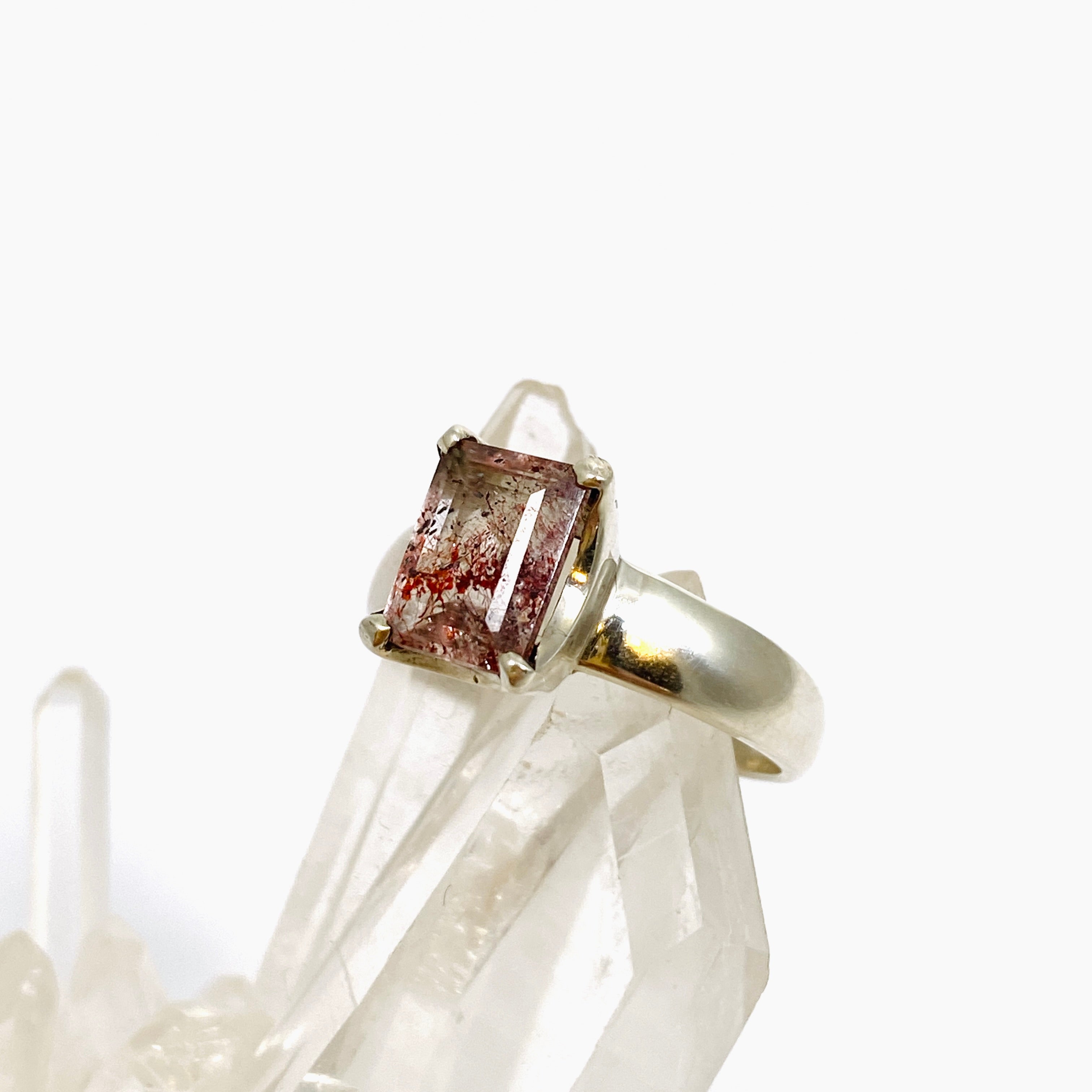 Lepidicrocite in Quartz Faceted Ring - Size 7.5 Rectangular Gemstone Jewelry for Women | Elegant Gift for Birthday, Anniversary & Special Occasions