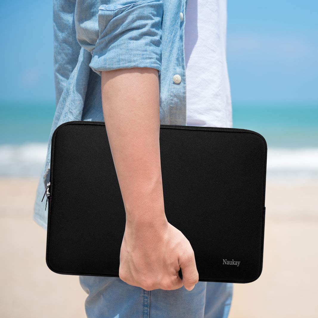 Naukay 13-13.3 Inch Neoprene Laptop Sleeve Case - Shockproof & Water Resistant Protective Cover for MacBook Pro, MacBook Air, Notebook Computers - Lightweight & Slim Design for School, Office, Travel (Black)