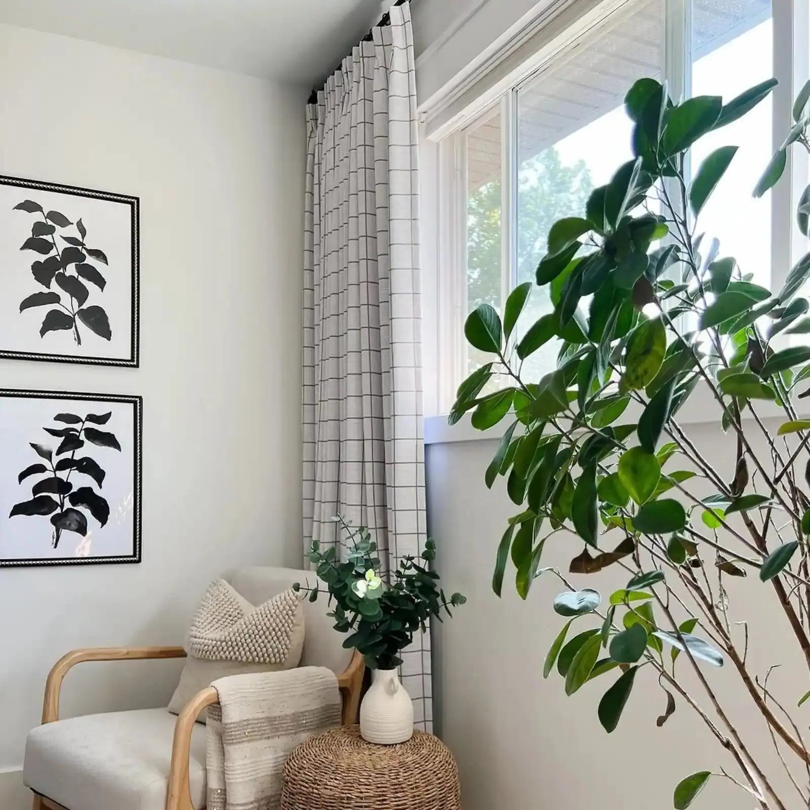 Stefana Silver Print Linen Blend Curtains - Elegant Pleated Drapes for Living Room & Bedroom Window Decor