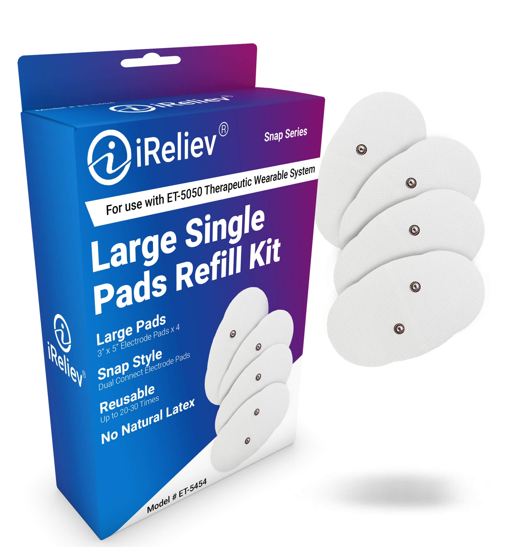 iReliev Wireless Electrode Pads Refill Kit - 4 Reusable Snap Electrodes per Box, Compatible with ET-5050 TENS & EMS Units - Perfect for Pain Relief, Muscle Recovery & Physical Therapy at Home or On-The-Go