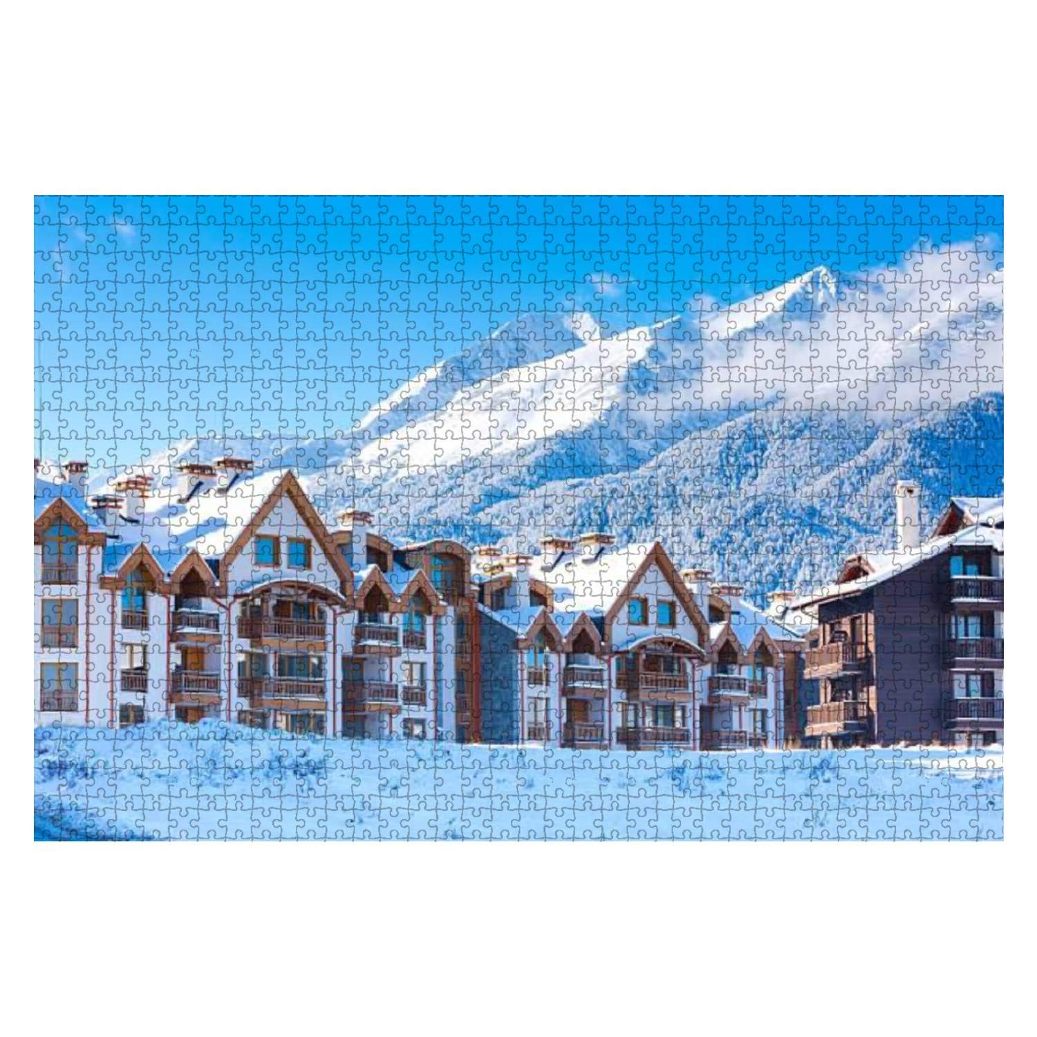 1000-Piece Wooden Jigsaw Puzzle - Bansko Ski Resort Panorama with Houses & Snowy Mountains | Educational Puzzle for Adults & Kids | Stress Relief & Family Game Night Activity
