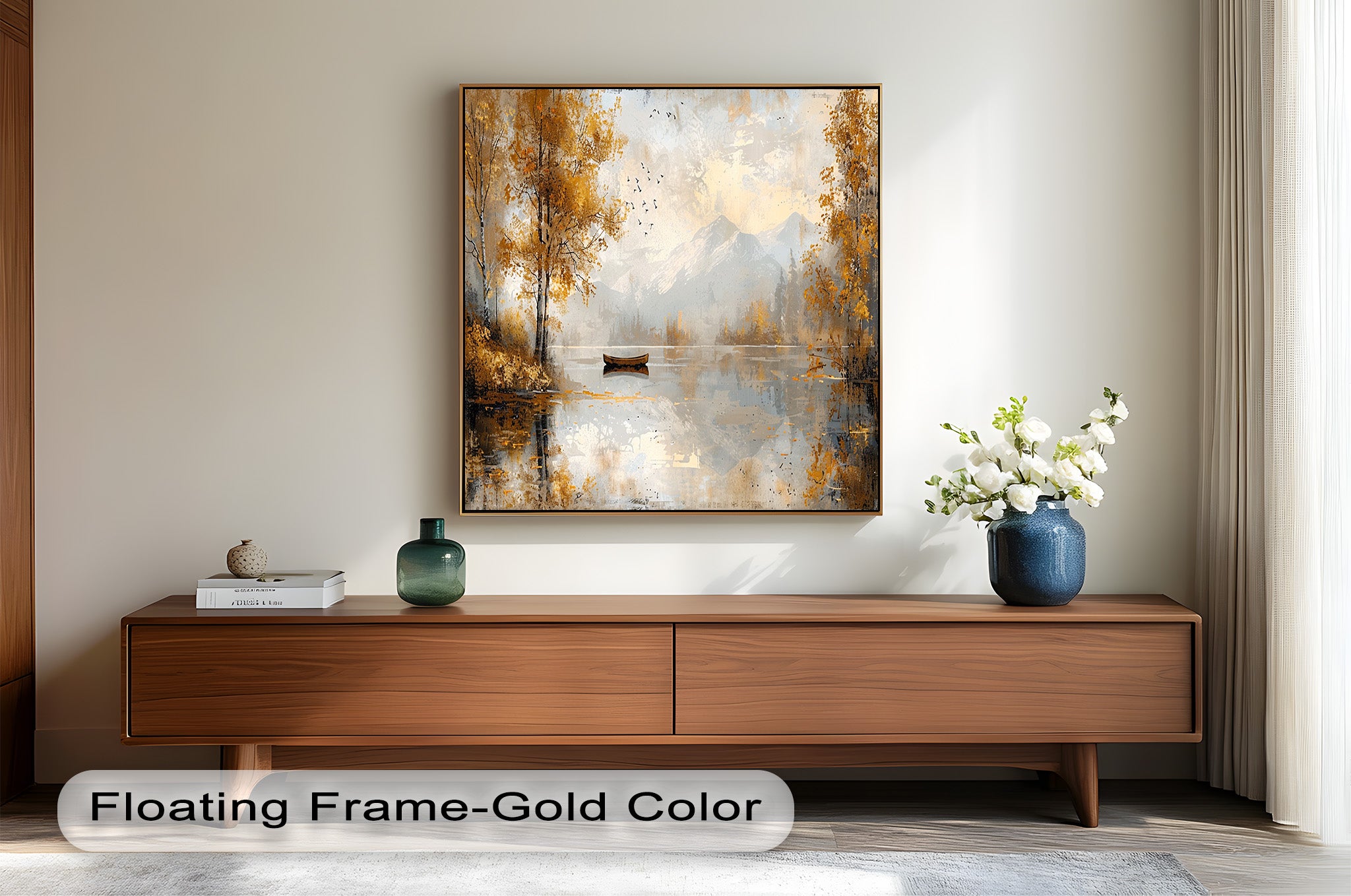 Abstract Lake and Forest Oil Painting - Handmade Tranquil Nature Wall Art for Living Room, Bedroom & Office Decor