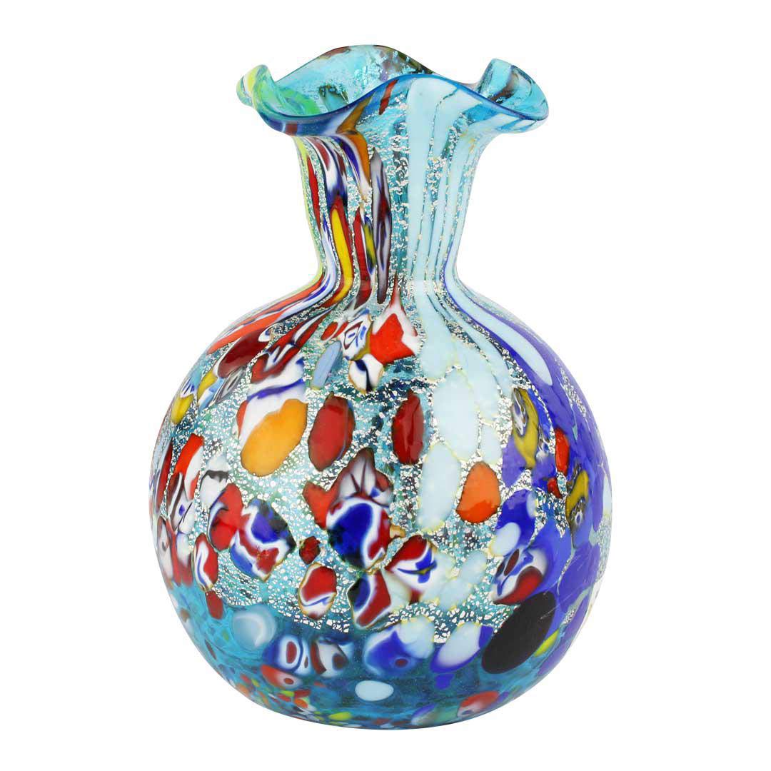 Authentic Murano Glass Lily Vase in Light Blue - Handcrafted Italian Art Glass Flower Vase for Home Decor, Wedding Centerpieces & Luxury Gift Giving