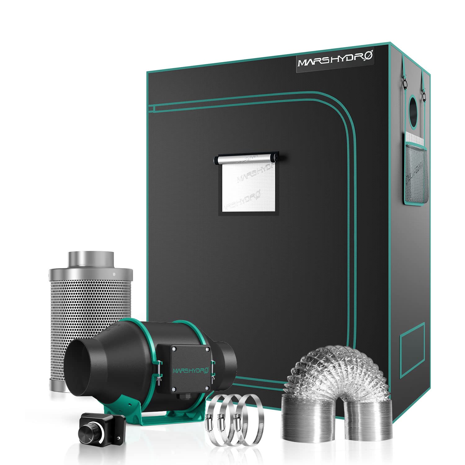 Mars Hydro 2'x4'x6' Indoor Grow Tent Kit with Reflective Mylar Canvas, Removable Floor Tray & 4