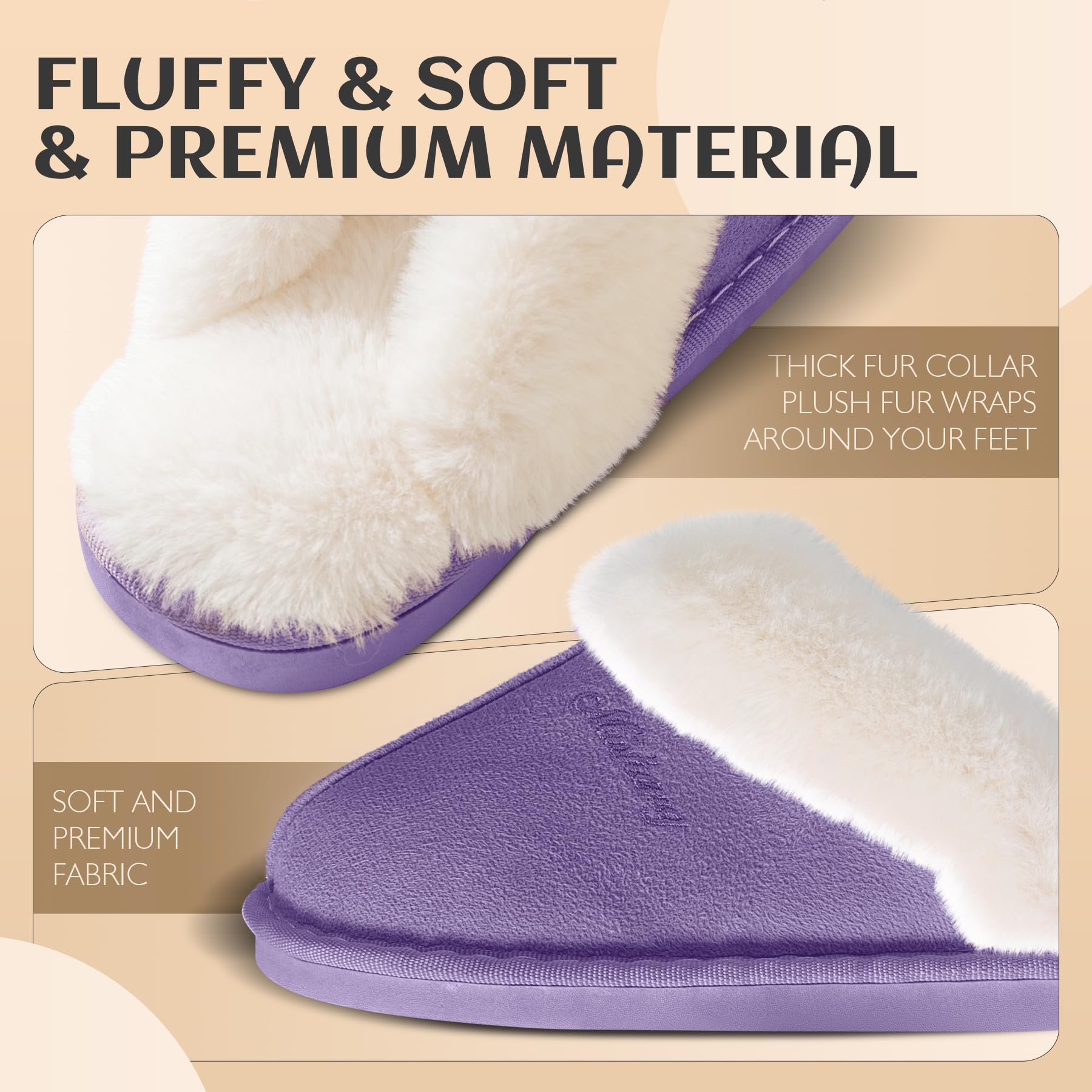 Women's Fluffy Memory Foam Slippers - Non-Slip Indoor/Outdoor House Shoes for Comfort & Warmth - Perfect for Home, Office, and Relaxation