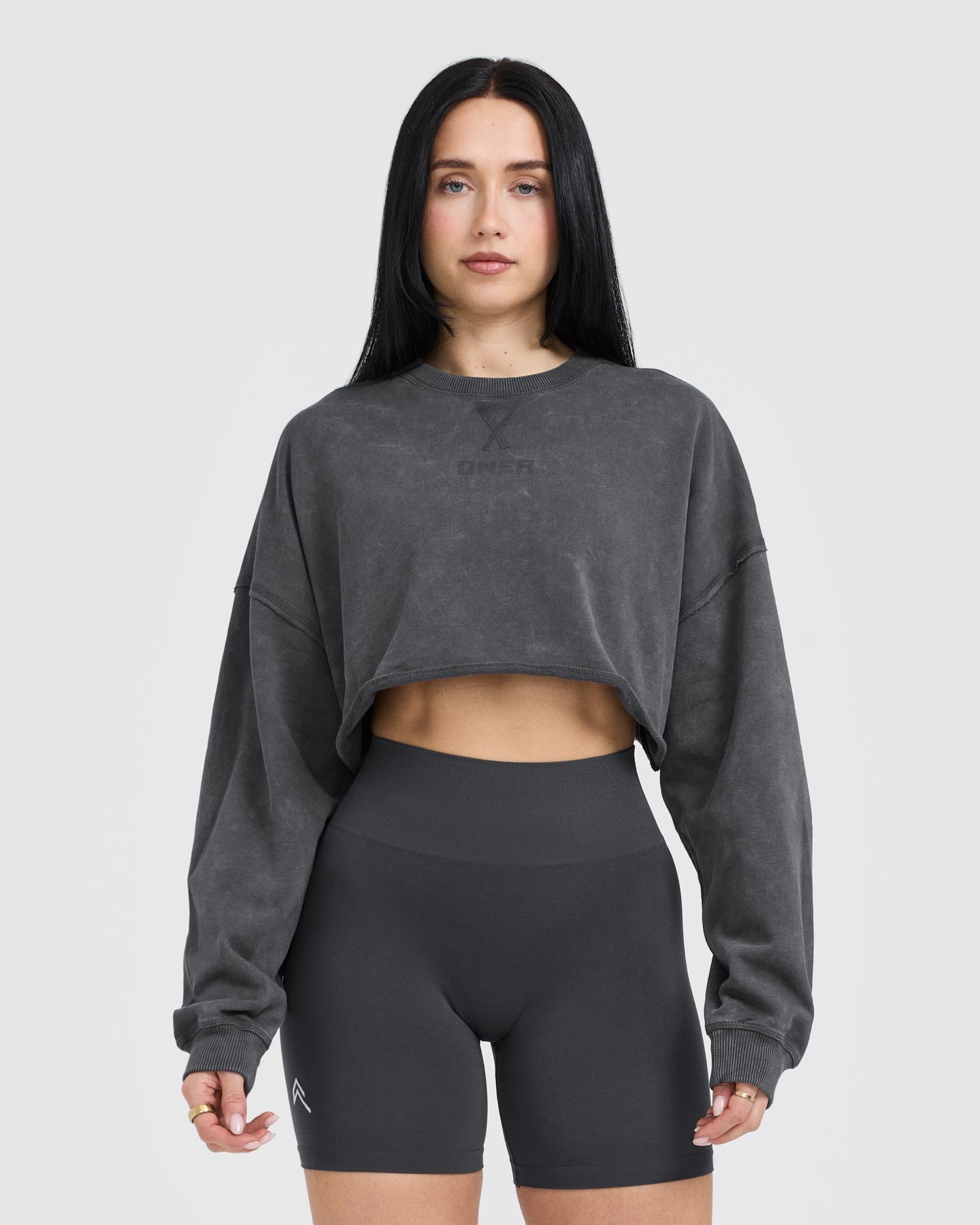 Raw Lounge Crop Sweatshirt for Women - Soft Comfortable Oversized Pullover Hoodie | Coal Black | Perfect for Yoga, Lounging & Casual Outfits