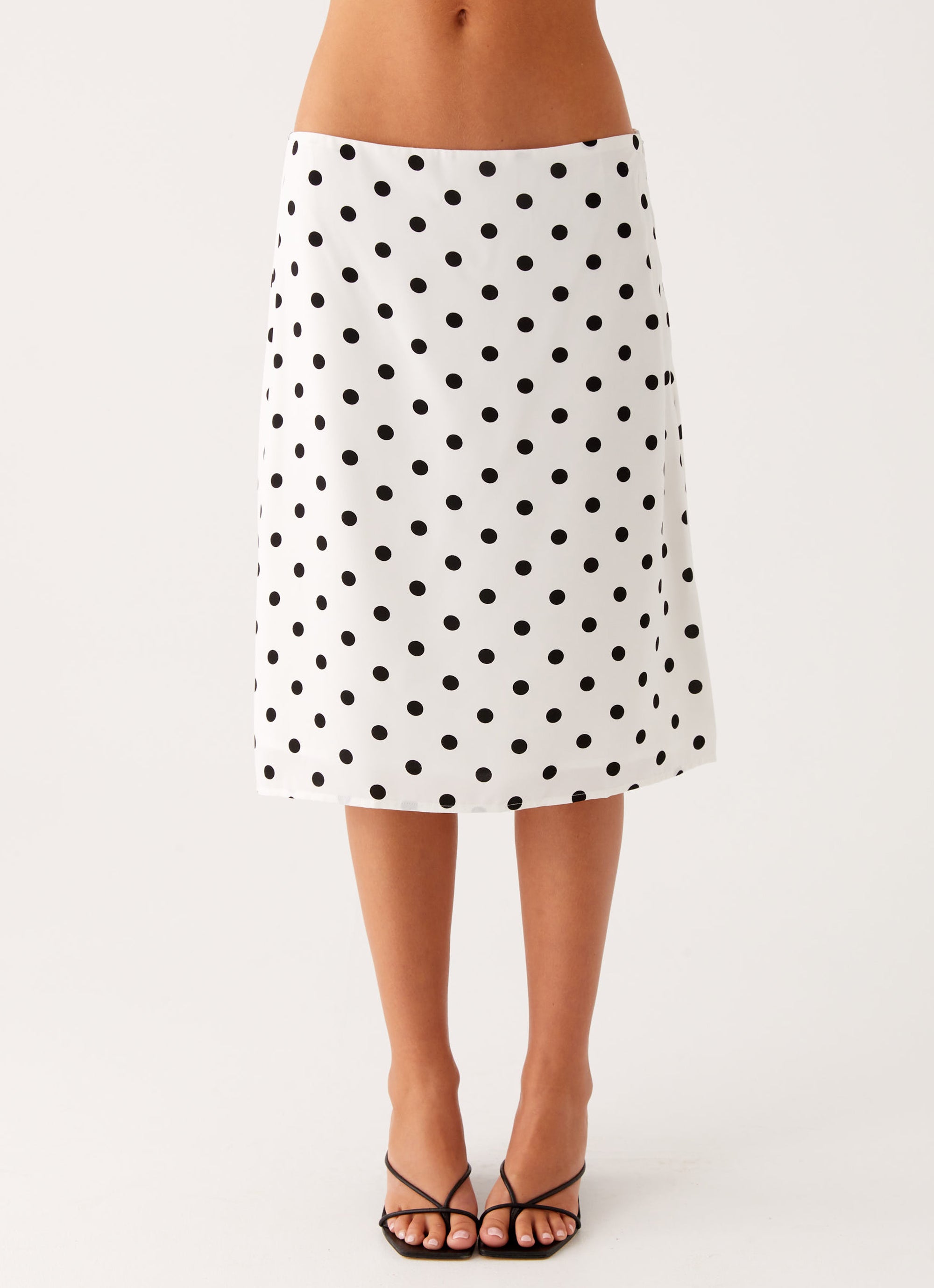 Evoke Chiffon Midi Skirt - White Polka Dot Flowy Summer Skirt for Women | Boho Beach Dress, Casual Outfit & Party Wear