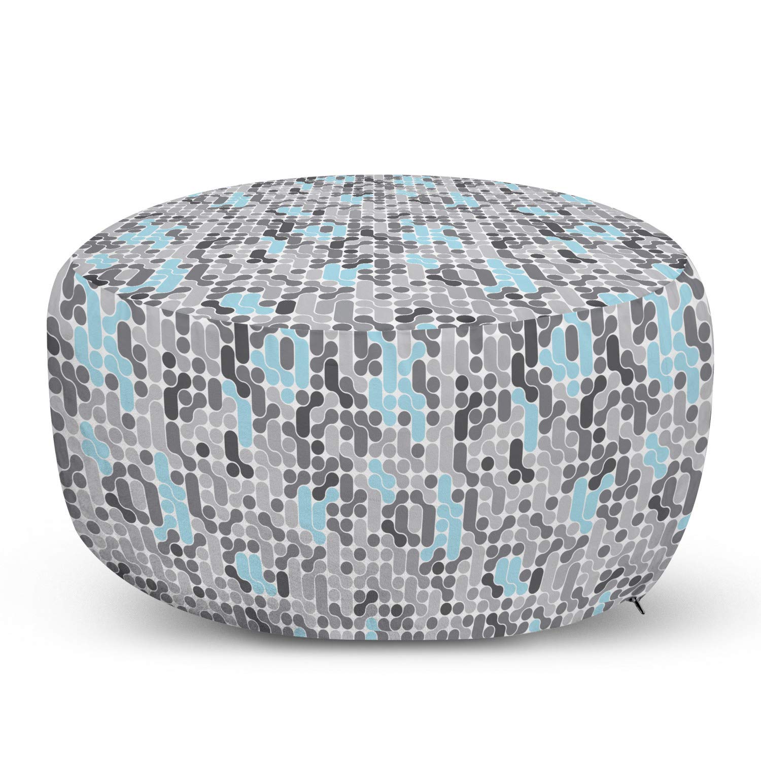 Ambesonne Geometric Ottoman Pouf - Modern Circular Maze Design Video Game Inspired Footrest with Removable Cover - Soft Decorative Accent for Living Room & Bedroom in Pale Blue Charcoal Grey - Perfect for Gaming Rooms, Lounge Areas and Home Decor