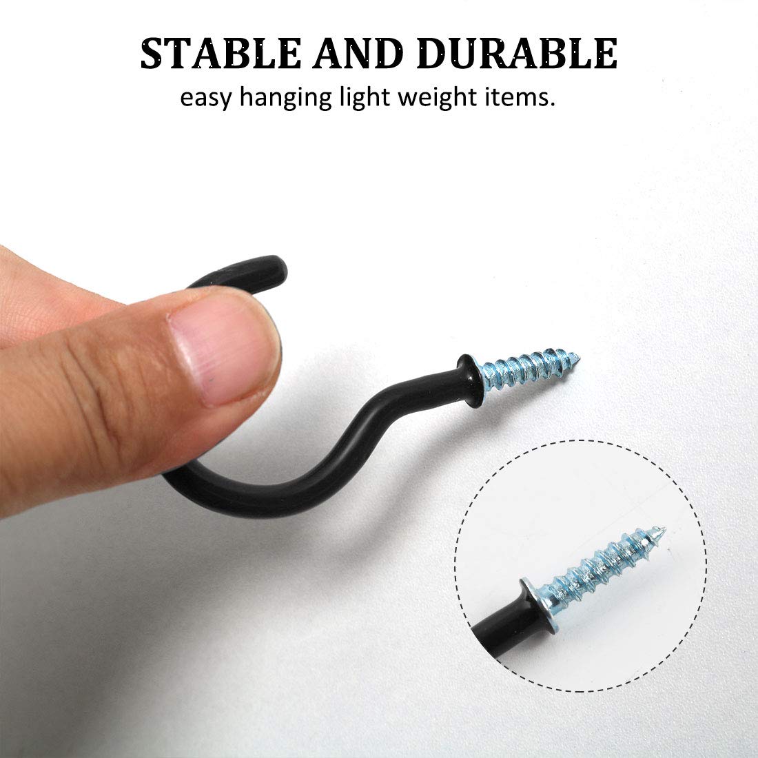 50pcs Black Vinyl Coated Metal Screw-in Cup Hooks - 1/2 Inch Heavy Duty Ceiling Hooks for Hanging Plants, Lights & Decor - Perfect for Home, Office & Outdoor Use