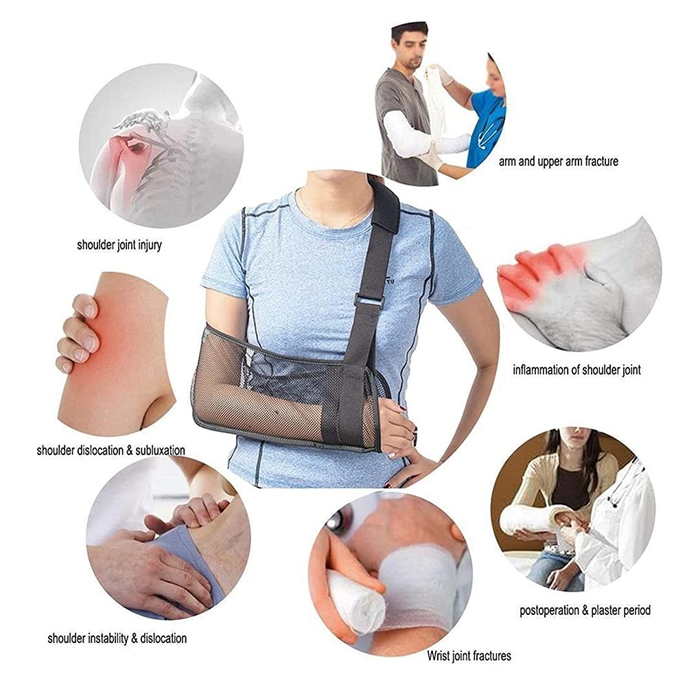 Mesh Arm Sling - Medical Shoulder Immobilizer & Rotator Cuff Support Brace for Wrist & Elbow - Lightweight Breathable Arm Support Strap (Black) - Ideal for Post-Surgery Recovery & Sports Injury Relief