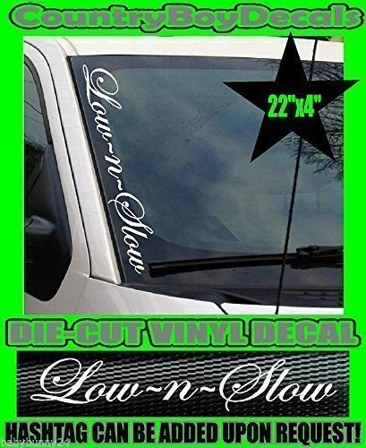 Low N Slow Vertical Windshield Vinyl Decal Sticker for Trucks & Cars - Boost Turbo Diesel Performance - Perfect for Car Enthusiasts & Diesel Lovers
