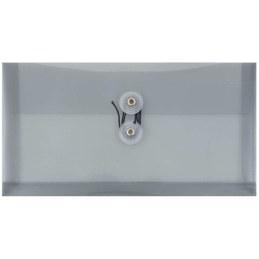 JAM PAPER Plastic Envelopes with Button Closure - #10 Business Booklet - Smoke Gray 12/Pack for Office Documents
