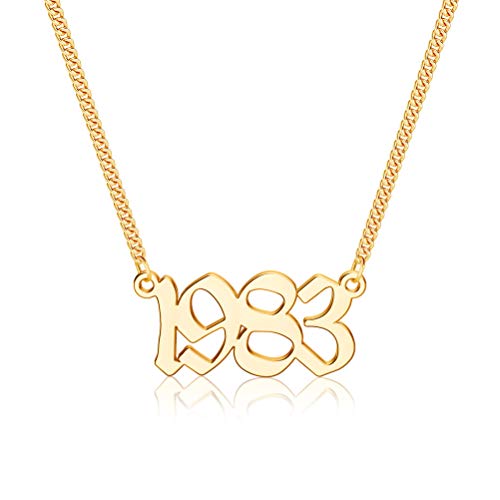 IEFSHINY 18K Gold Plated Birth Year Necklace for Women - Old English Number Pendant Jewelry Gift for Best Friend, Sister, Mom - Birthday, Anniversary, Graduation Gift (1970-2021) | Perfect for Special Occasions & Everyday Wear