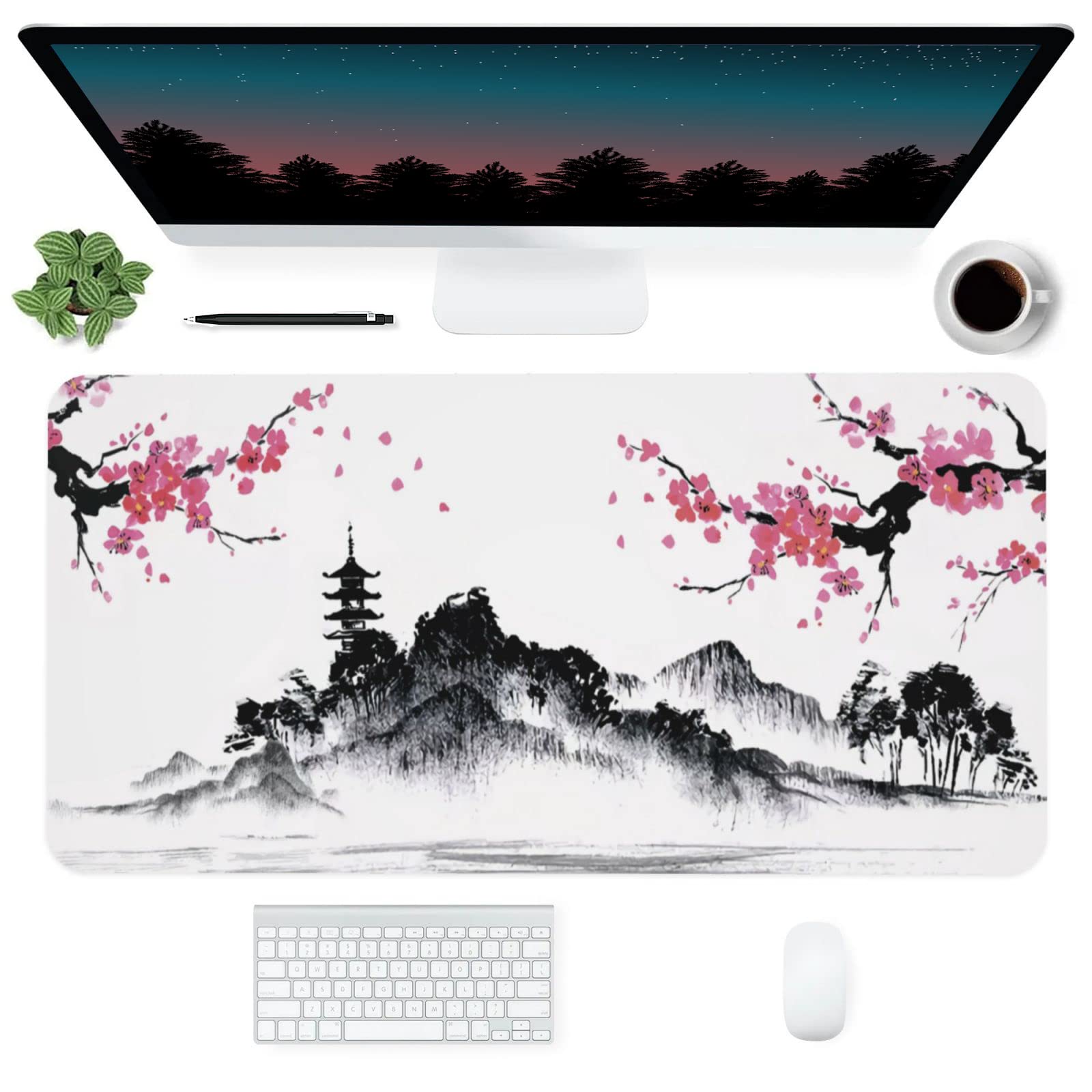 Japanese Cherry Blossom Floral Desk Mat - Large 31.5
