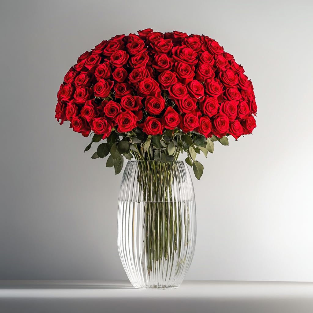 100 Red Roses - Fresh Cut Flowers for Birthday, Anniversary, Congratulations, Thank You | Perfect Gift for Loved Ones, Romantic Occasions & Home Decor